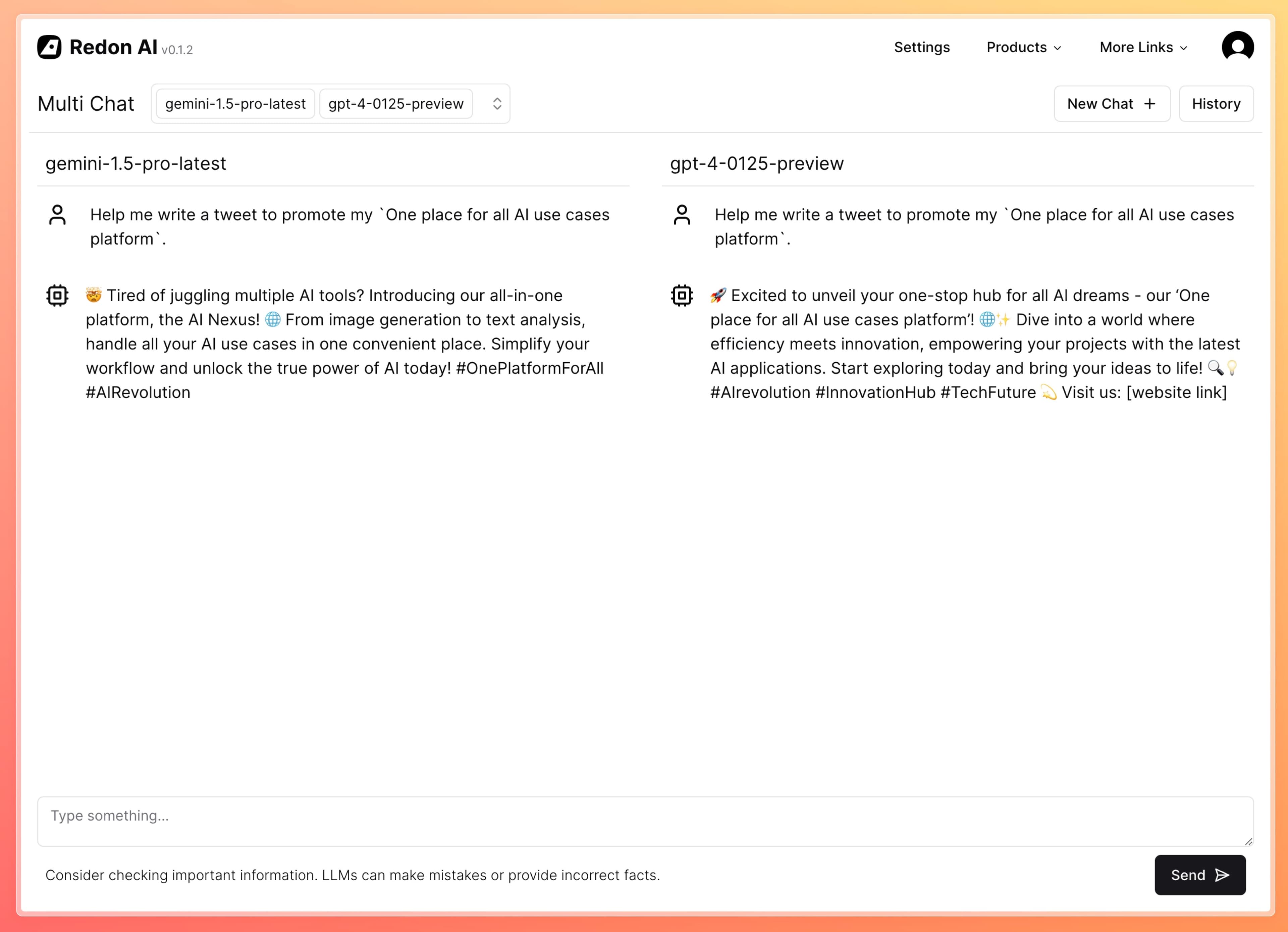 Chat Demo Screenshot of Redon AI chat application